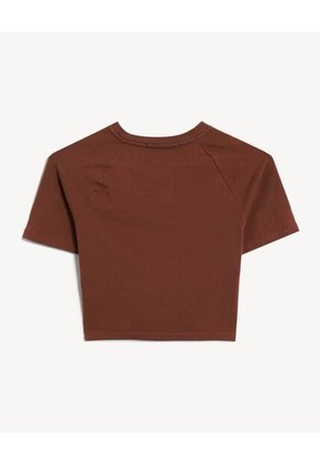 Camiseta Cropped Beisbolera  Para Mujer Café Seven Seven