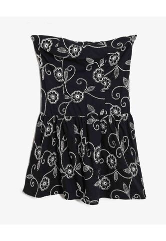 Vestido Strapless Bordado Floral  Para Mujer Negro Seven Seven Seven Seven