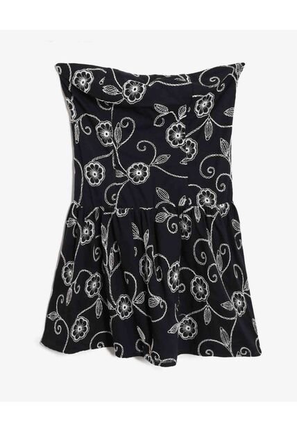 Vestido Strapless Bordado Floral  Para Mujer Negro Seven Seven
