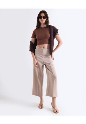 Camiseta Cropped Beisbolera  Para Mujer Café Seven Seven