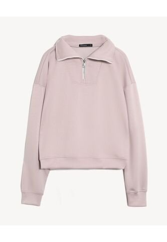 Buzo Cuello Tipo Polo Half Zipper  Para Mujer Taupe Seven Seven Seven Seven