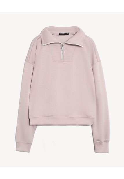 Buzo Cuello Tipo Polo Half Zipper  Para Mujer Taupe Seven Seven