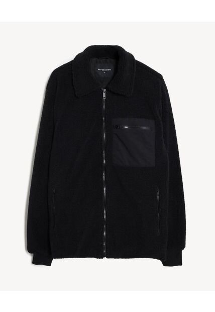 Chaqueta Afelpada Con Bolsillos  Para Hombre Negro Seven Seven