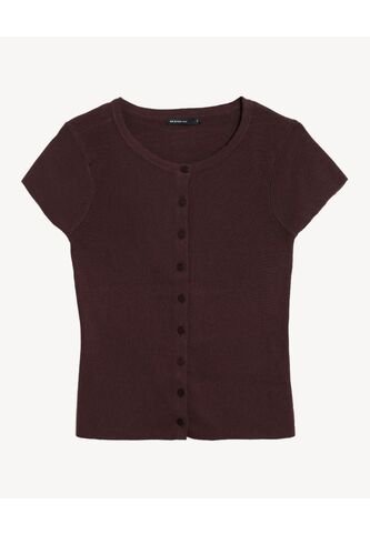 Top Tejido Abotonado Manga Corta  Para Mujer Café Seven Seven Seven Seven