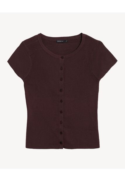 Top Tejido Abotonado Manga Corta  Para Mujer Café Seven Seven