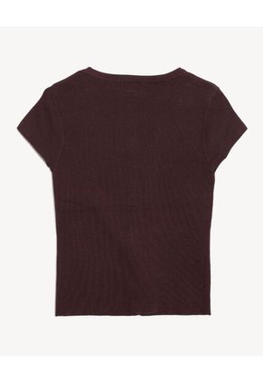 Top Tejido Abotonado Manga Corta  Para Mujer Café Seven Seven
