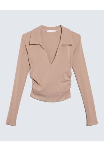 Camiseta Para Mujer Manga Larga Cuello V Color Taupe Marca Seven Seven #28096140 Seven Seven