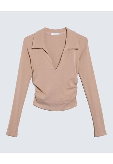 Camiseta Para Mujer Manga Larga Cuello V Color Taupe Marca Seven Seven #28096140