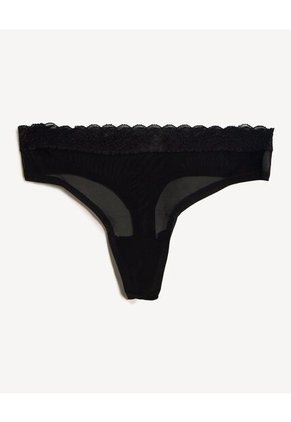 Pack Tanga X3 Con Encaje Y Malla X3 Para Mujer Negro Seven Seven