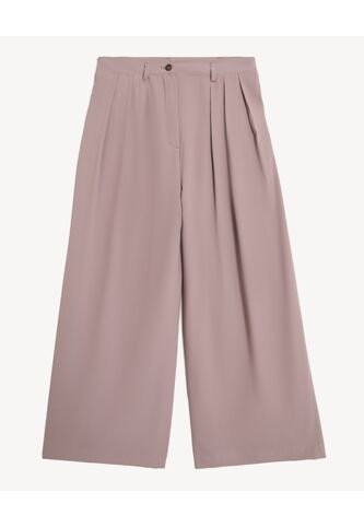 Pantalón Palazzo Plisado Tiro Alto  Para Mujer Beige Seven Seven Seven Seven