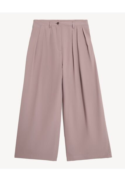 Pantalón Palazzo Plisado Tiro Alto  Para Mujer Beige Seven Seven