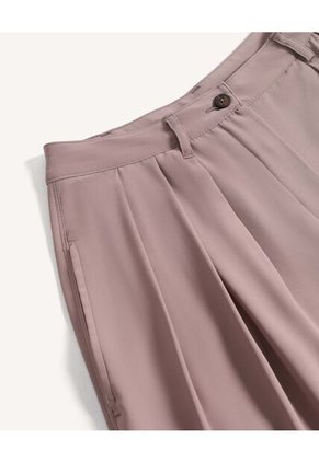 Pantalón Palazzo Plisado Tiro Alto  Para Mujer Beige Seven Seven