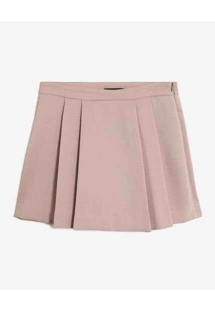 Falda Mini Plisada Tiro Medio  Para Mujer Beige Seven Seven