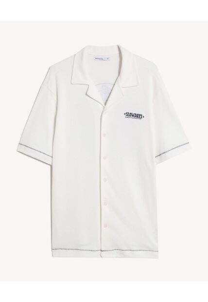 Camisa Relaxed Con Bordado Trasero  Para Hombre Crema Seven Seven