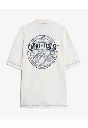 Camisa Relaxed Con Bordado Trasero Para Hombre Crema Seven Seven