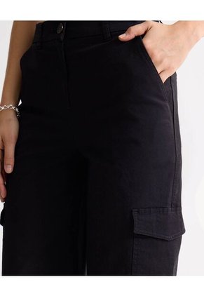 Pantalón Cargo Recto Con Bolsillos  Para Mujer Negro Seven Seven