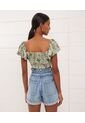 Camiseta  Tipo Crop Manga Corta Con Recogido En Frente  Para Mujer Verde Seven Seven de Seven Seven