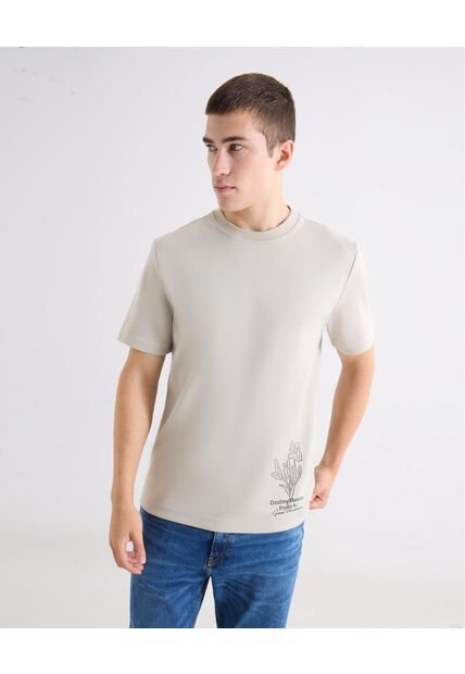 Camiseta Regular Estampada  Para Hombre Beige Seven Seven