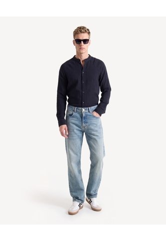Camisa Cuello Mao Textura  Para Hombre Negro Seven Seven Seven Seven