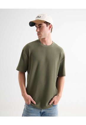 Camiseta Tejida Texturizada Oversize  Para Hombre Verde Seven Seven