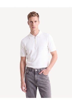 Polo Tricot Con Zipper Frontal  Para Hombre Marfil Seven Seven