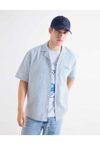 Camisa Boxy Con Bordado  Para Hombre Azul Seven Seven Seven Seven