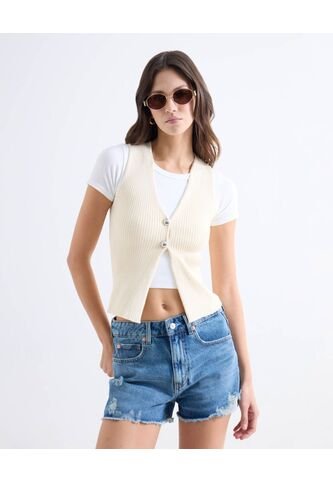 Top Tejido Escote En V Con Botones  Para Mujer Crema Seven Seven Seven Seven