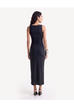 Vestido Largo Con Recogidos Laterales  Para Mujer Negro Seven Seven