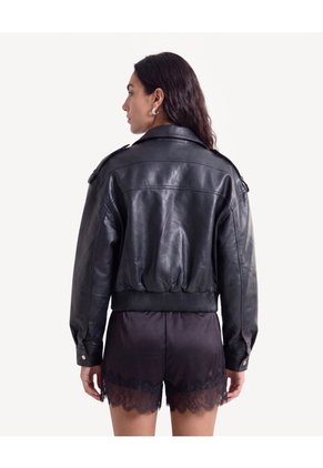 Chaqueta Aviador Con Bolsillos De Tapa Para Mujer Negro Seven Seven