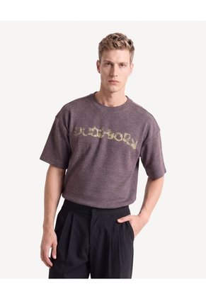 Camiseta Con Estampado Efecto Aerosol  Para Hombre Café Seven Seven