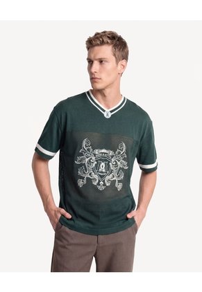 Camiseta Tricot Con Bordado Para Hombre Verde Seven Seven