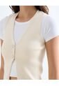Top Tejido Escote En V Con Botones  Para Mujer Crema Seven Seven de Seven Seven