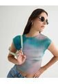 Camiseta Mesh Estampada Con Pliegues  Para Mujer Azul Seven Seven de Seven Seven