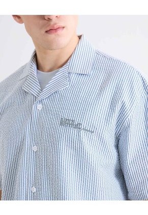 Camisa Boxy Con Bordado Para Hombre Azul Seven Seven