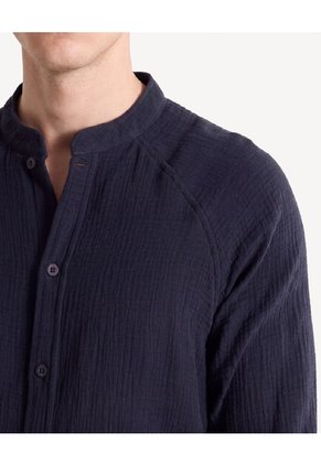 Camisa Cuello Mao Textura Para Hombre Negro Seven Seven