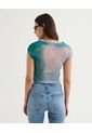 Camiseta Mesh Estampada Con Pliegues  Para Mujer Azul Seven Seven de Seven Seven