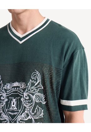 Camiseta Tricot Con Bordado Para Hombre Verde Seven Seven
