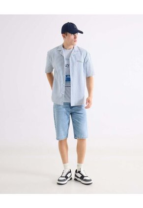 Camisa Boxy Con Bordado Para Hombre Azul Seven Seven