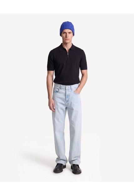 Polo Tricot De Pechera Con Zipper  Para Hombre Negro Seven Seven