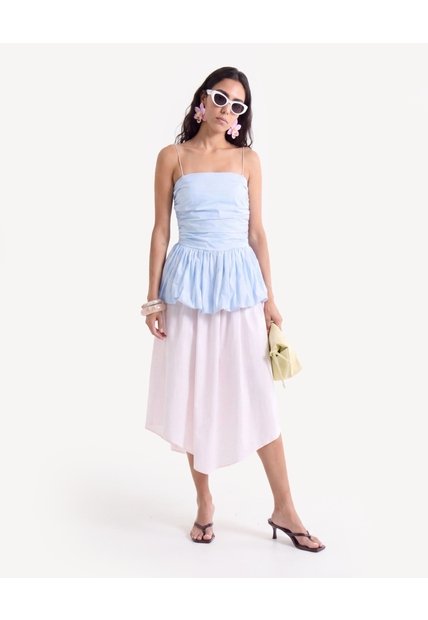 Blusa Strapless Aglobada  Para Mujer Celeste Seven Seven