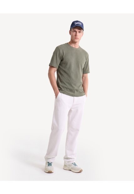 Camiseta Cuello Redondo Textura Acanalada  Para Hombre Verde Seven Seven