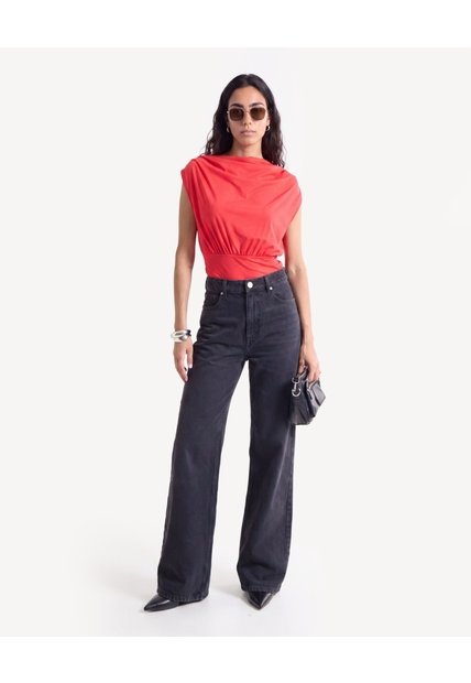 Camiseta Escote Ojal Con Drapeado  Para Mujer Rojo Seven Seven