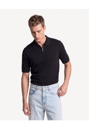 Polo Tricot De Pechera Con Zipper  Para Hombre Negro Seven Seven