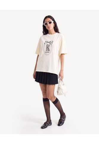 Camiseta Oversize Con Estampado  Para Mujer Crema Seven Seven Seven Seven