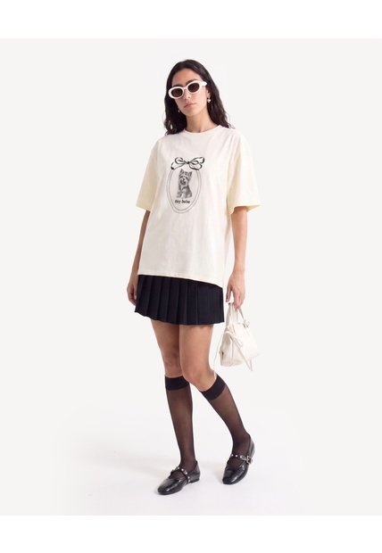 Camiseta Oversize Con Estampado  Para Mujer Crema Seven Seven