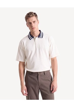 Polo Relaxed Con Cuello En Contraste  Para Hombre Crema Seven Seven
