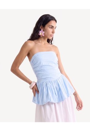 Blusa Strapless Aglobada  Para Mujer Celeste Seven Seven
