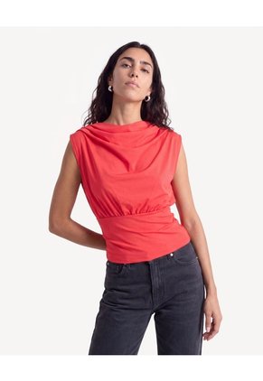 Camiseta Escote Ojal Con Drapeado  Para Mujer Rojo Seven Seven