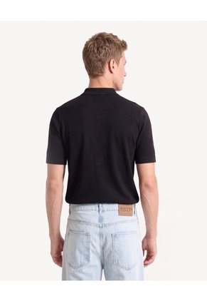 Polo Tricot De Pechera Con Zipper  Para Hombre Negro Seven Seven