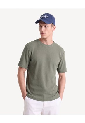 Camiseta Cuello Redondo Textura Acanalada Para Hombre Verde Seven Seven